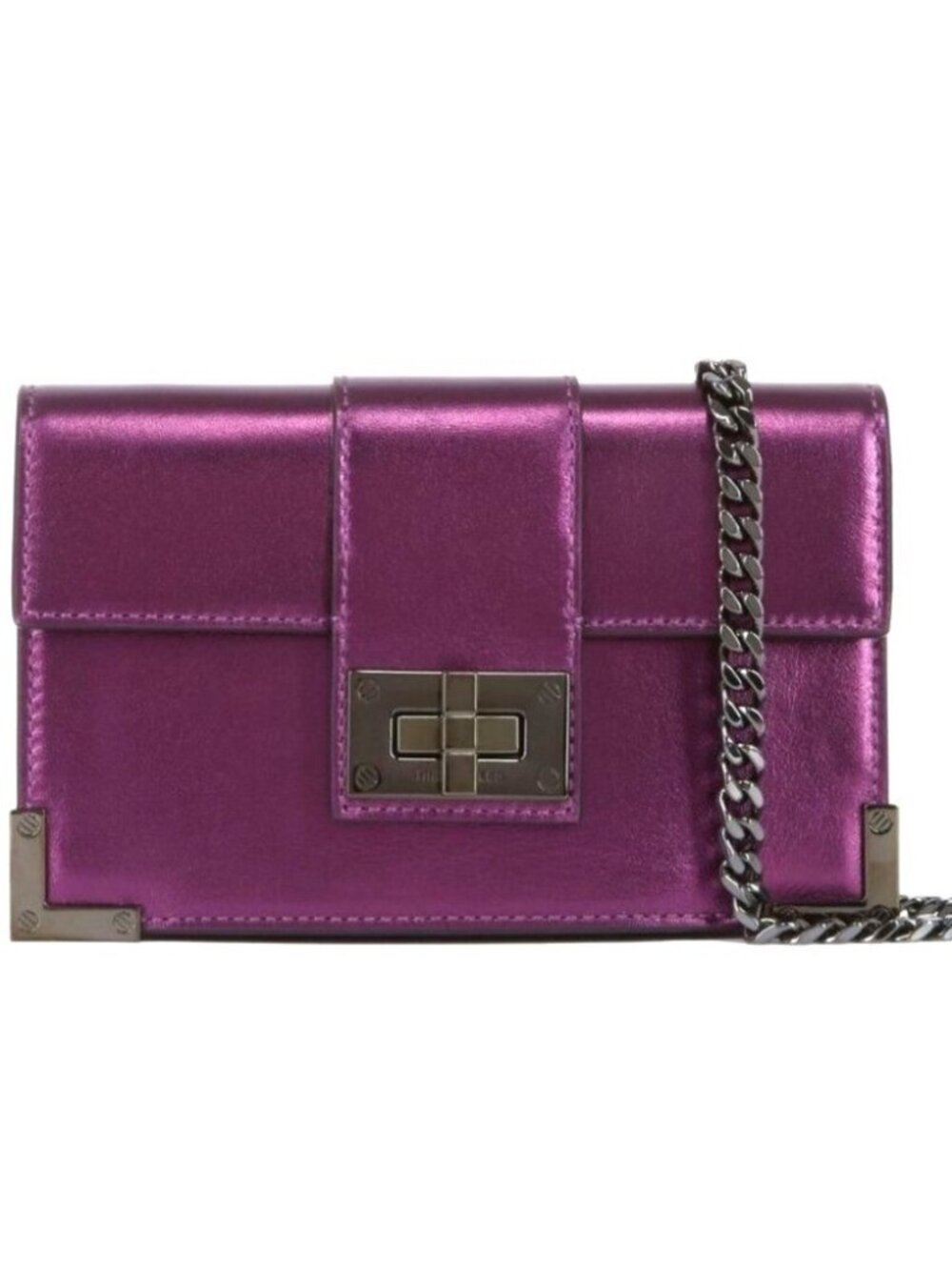 The Kooples Emily Leather Clutch Wallet Purple Metallic Chain Strap